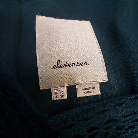 Anthropologie Elevenses Emerald Linen-Look Crochet Boho Wide Leg Pantsuit - Picture 10 of 16